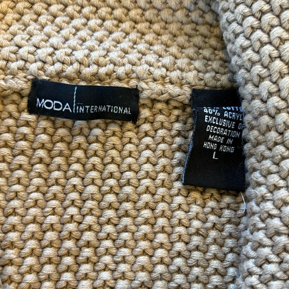 Moda International Chunky Knit Button Up Sweater Cardigan Tan Size Large - Picture 9 of 13